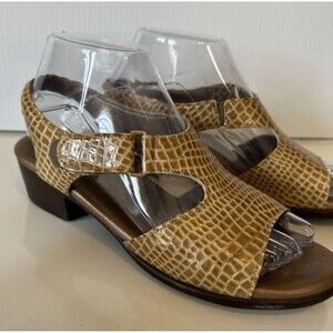 SAS Open Toe Sandals Women 7 Suntimer Slingback Tan Leather Crocodile Pattern